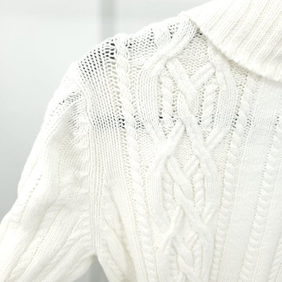 Jones New York Cotton-Blend Belted Long Line Cable Knit Sweater L White/Cream - Picture 11 of 16
